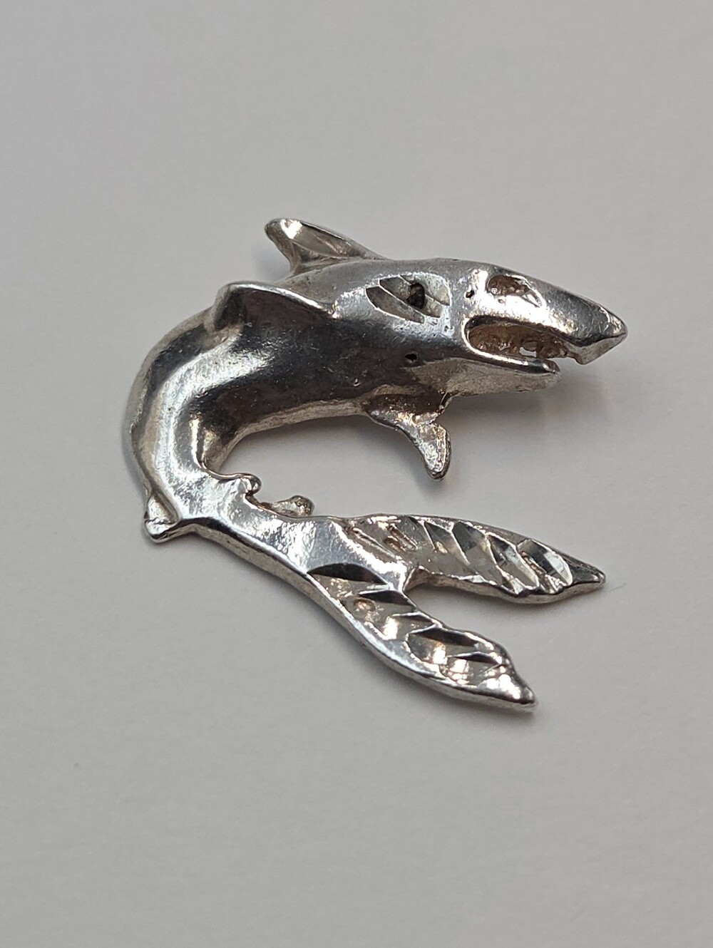925 Sterling Silver Swimming Shark Pendant Charm
